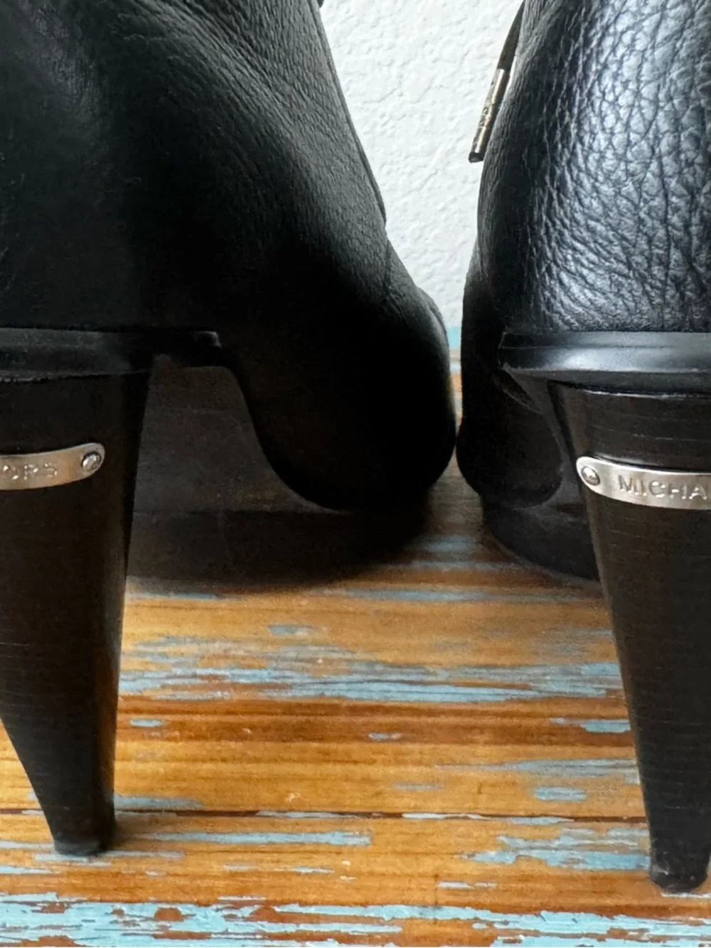 Michael Kors St Marks Boot Black Leather Peep Toe Lace Up Booties Heels Size 8 - Picture 2 of 8